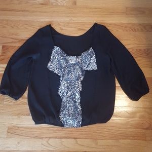 Black sheer blouse with silver accent